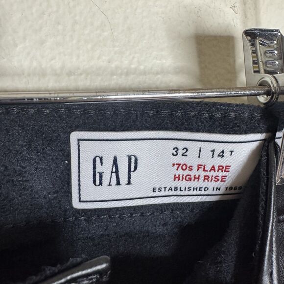 GAP Pants Womens 32 Black 70s Flare High Rise Faux Leather Retro Boho Style - Picture 7 of 13